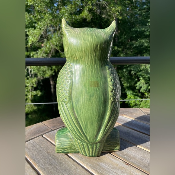 Vintage McCOY OWL STATUE Perched On Log Green Glaze - Picture 3 of 7
